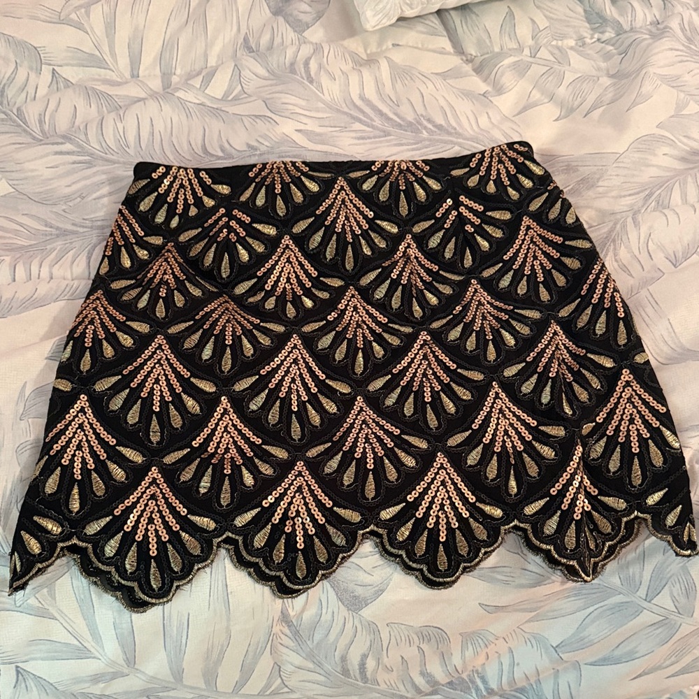 Alya Black Mini Skirt with Gold and Rose-Gold Sequins